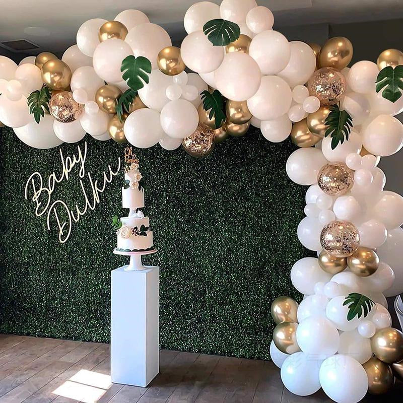 White Gold & Green Balloon Arch Kit