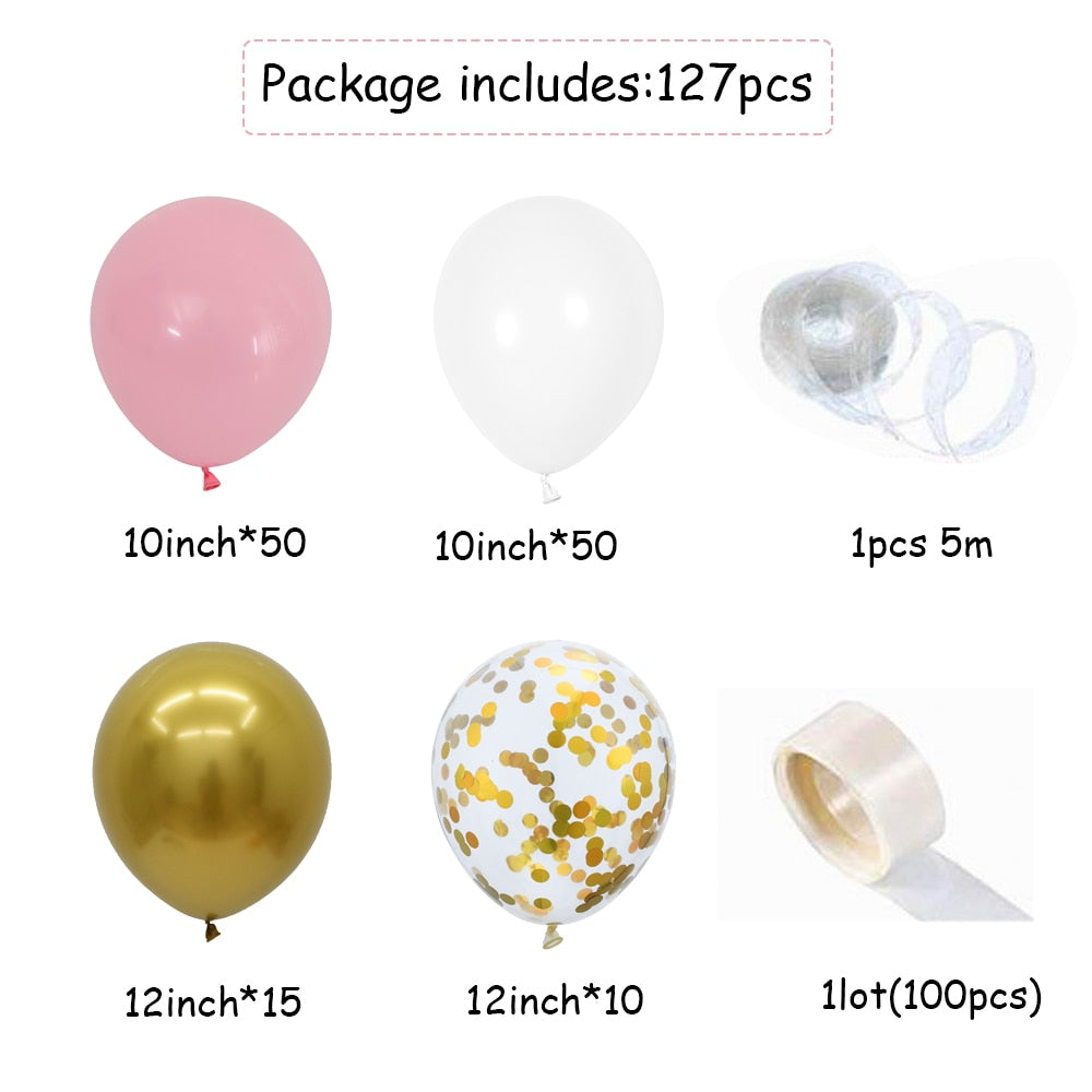 Pink, White & Gold Balloon Arch Garland Kit (127pcs)