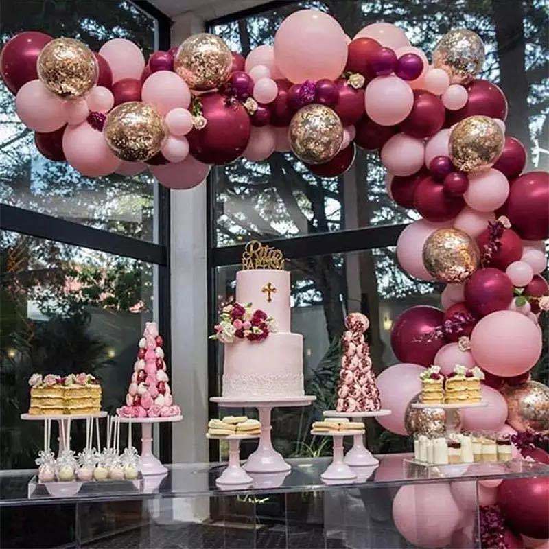 Light Pink, Wine Red & Gold Balloon Arch Kit