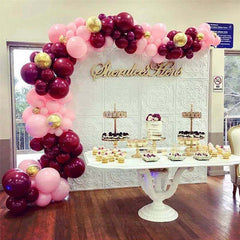 Light Pink, Wine Red & Gold Balloon Arch Kit