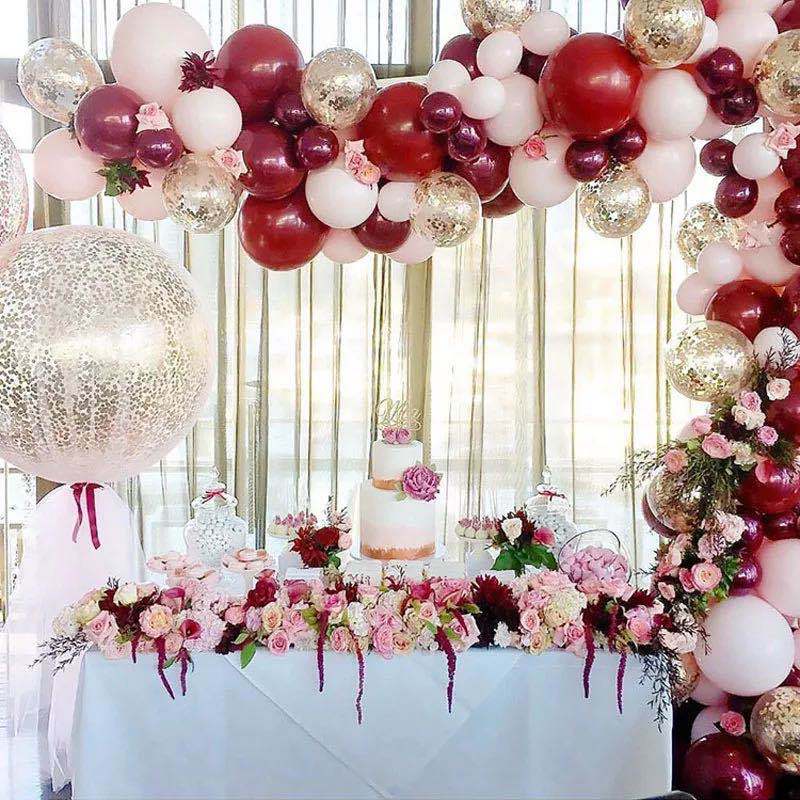 Light Pink, Wine Red & Gold Balloon Arch Kit