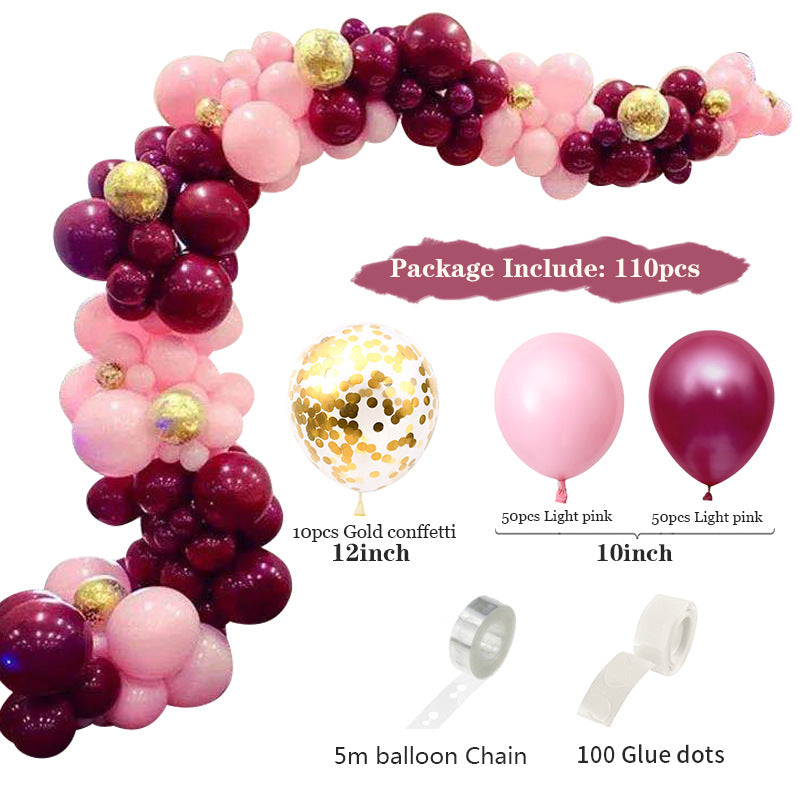 Light Pink, Wine Red & Gold Balloon Arch Kit