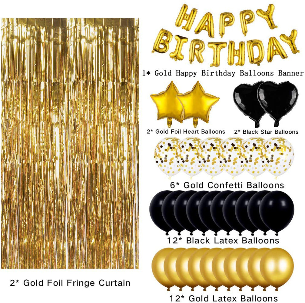 Luxury Black & Gold Happy Birthday Balloons