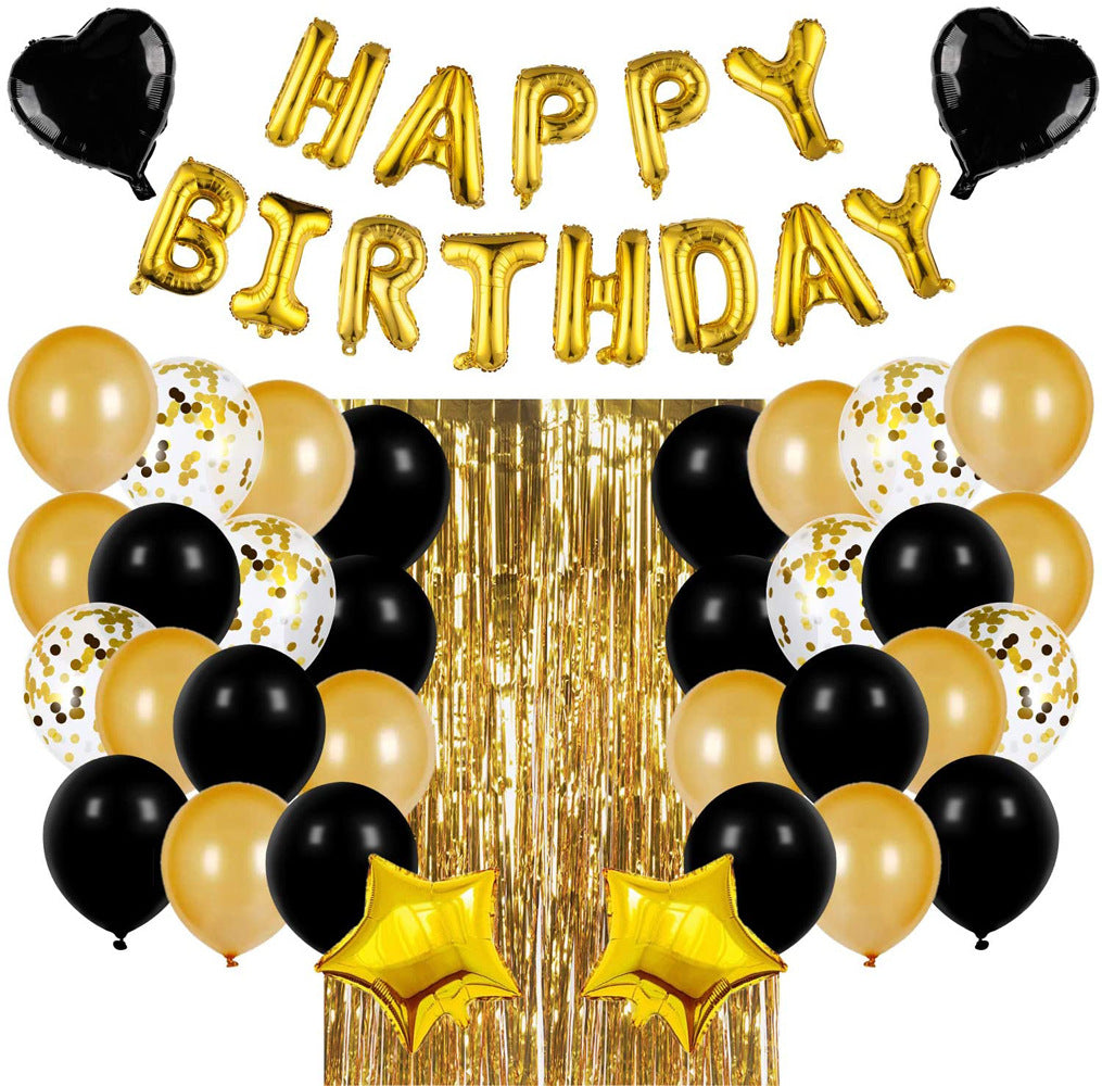 Luxury Black & Gold Happy Birthday Balloons