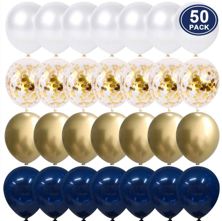 Metallic Gold White Pearl Balloons Baby Shower Wedding Birthday Party Navy Blue Gold Confetti Ballon Decor Kid