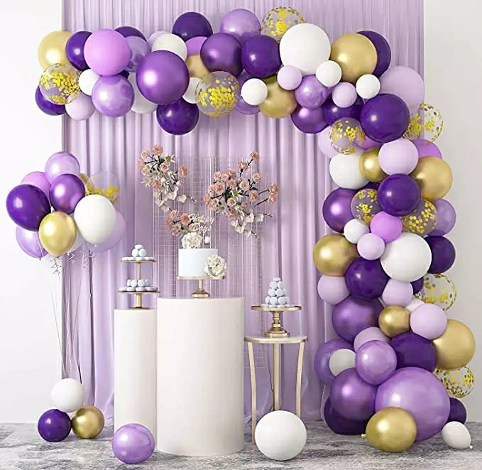 Purple, White & Gold Balloon Arch Kit