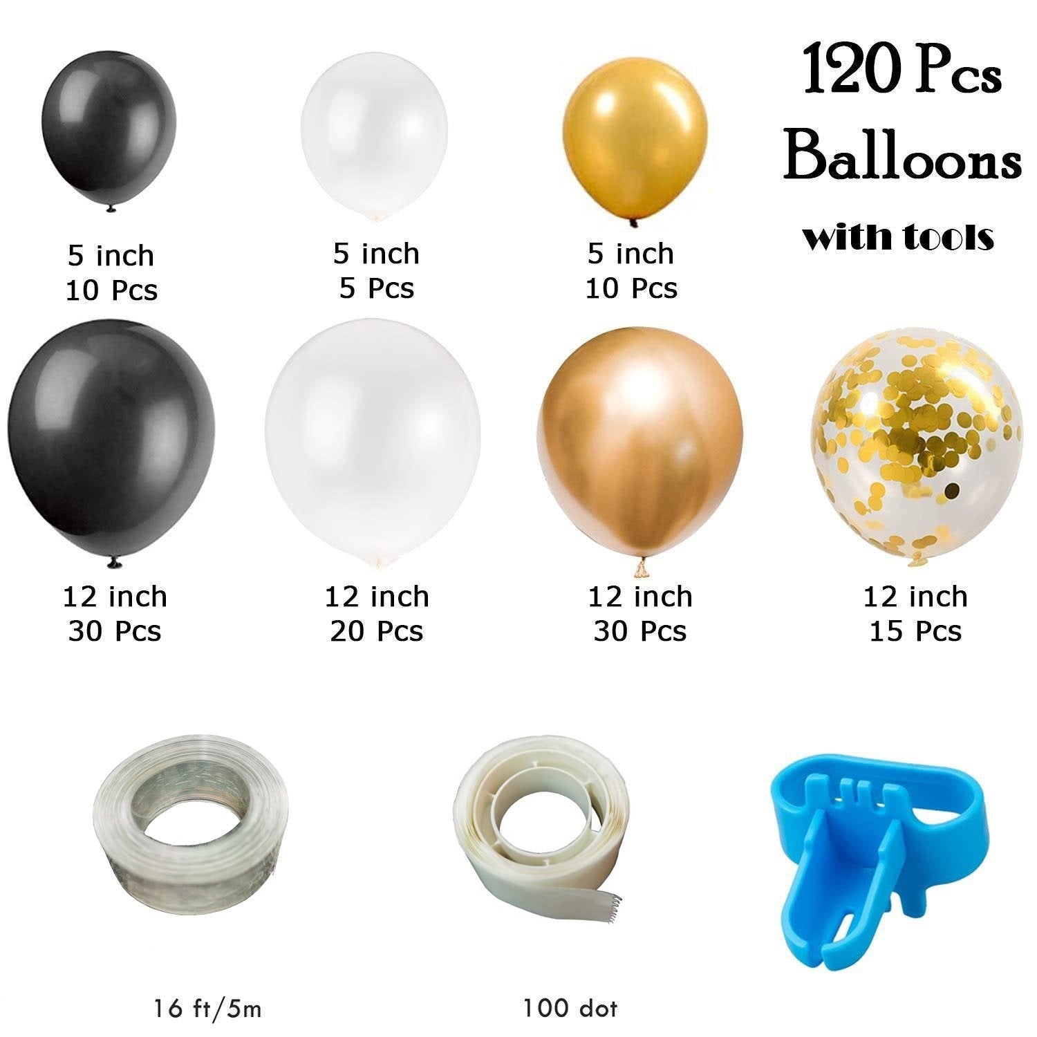 Elegant Black, Gold, & White Balloon Arch Kit