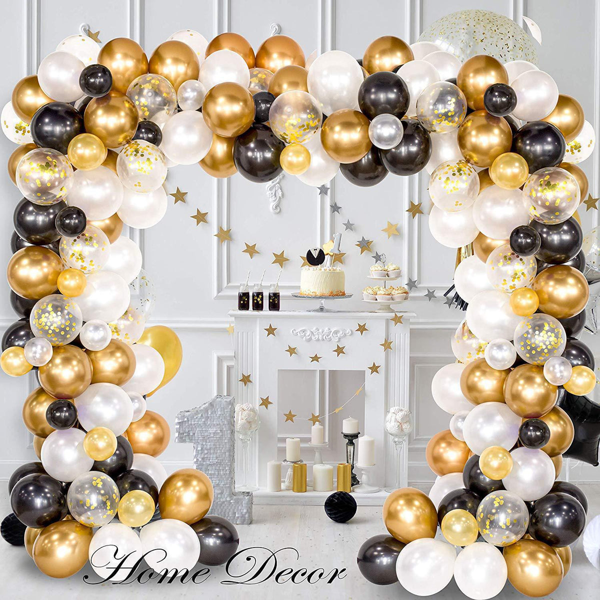 Elegant Black, Gold, & White Balloon Arch Kit