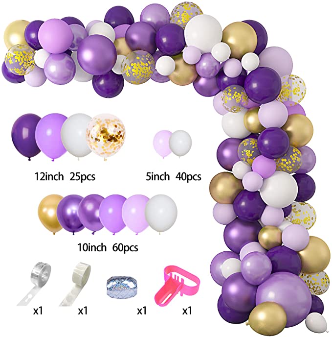 Purple, White & Gold Balloon Arch Kit