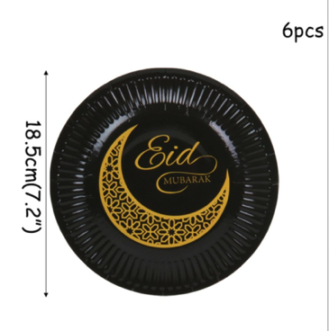 Black And Gold 'EID' Paper Plates