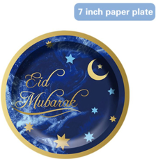 Blue 'EID MUBARAK' Plates (7 pcs)