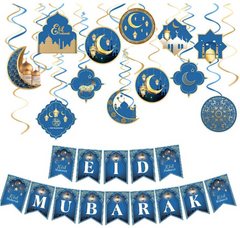 Blue & Gold 'EID MUBARAK' Hanging Decorations