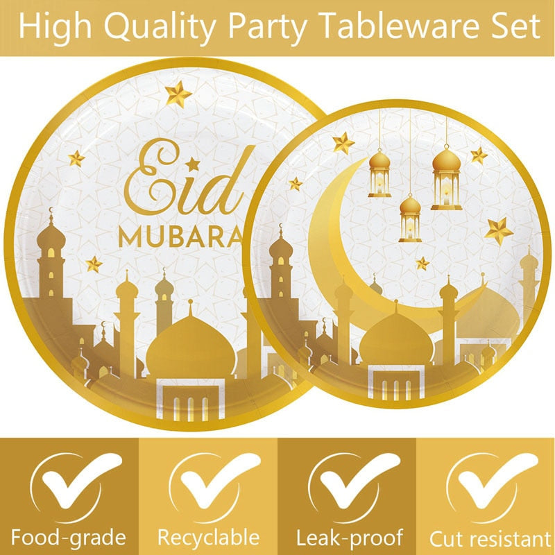 Gold Eid Mubarak Tableware